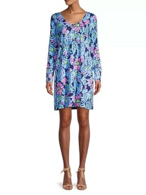 Lilly Pulitzer Kaisley Long Sleeve Shift Dress, Blue & Pink, Size Medium (M)